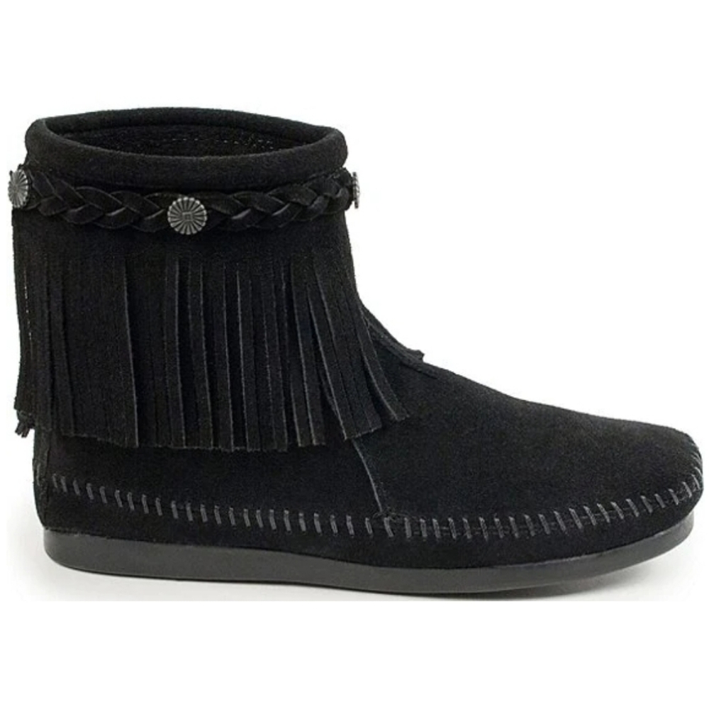 Minnetonka concho black suede fringed ankle boots